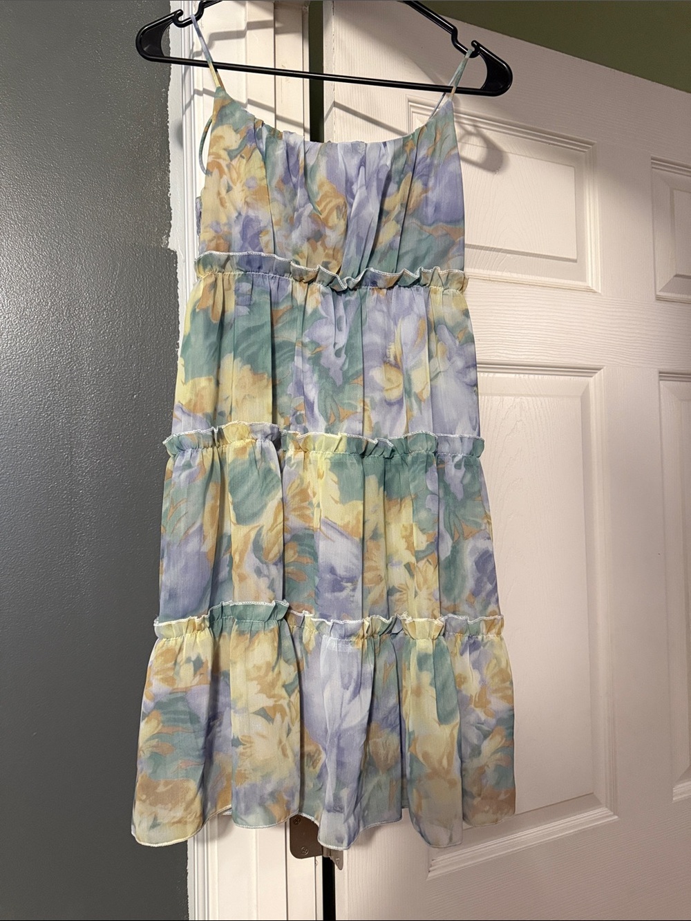 Pastel Floral Tiered Sundress - Blue, Yellow, Green